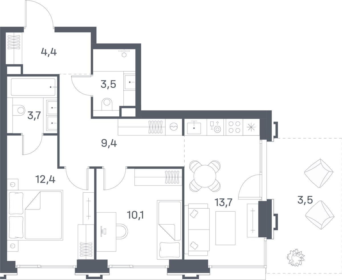 Планировка 60.7 м²