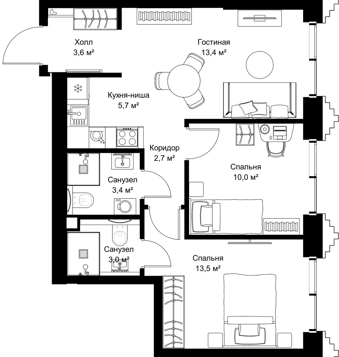Планировка 55.3 м²