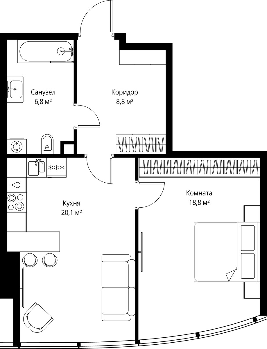 Планировка 54.5 м²