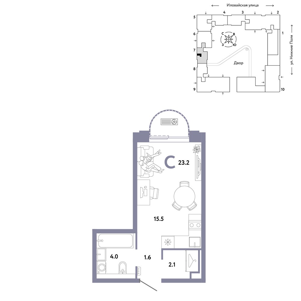 Планировка 23.2 м²