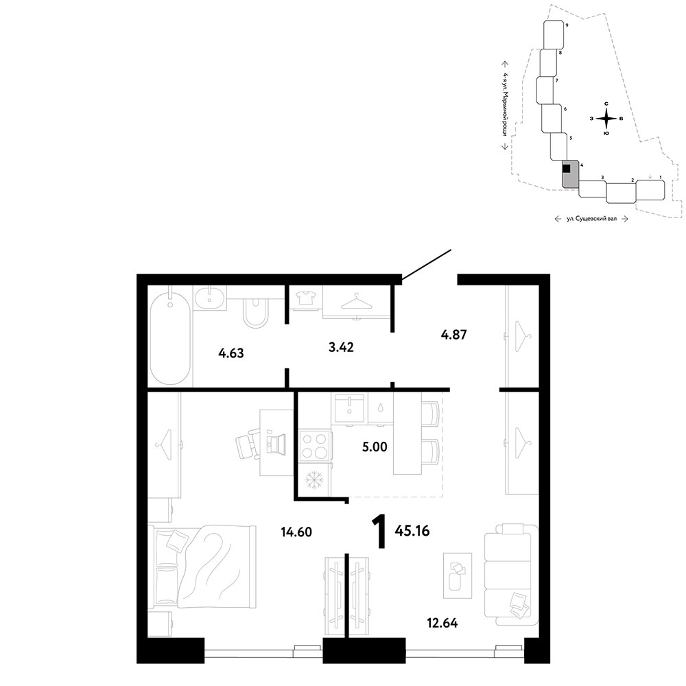 Планировка 45.16 м²