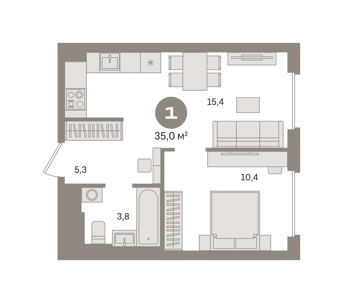 Планировка 34.96 м²