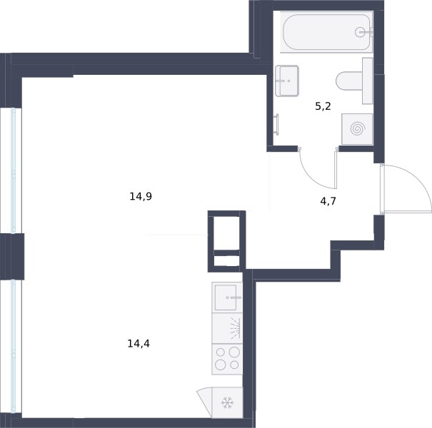 Планировка: Студия, 39.2 м²