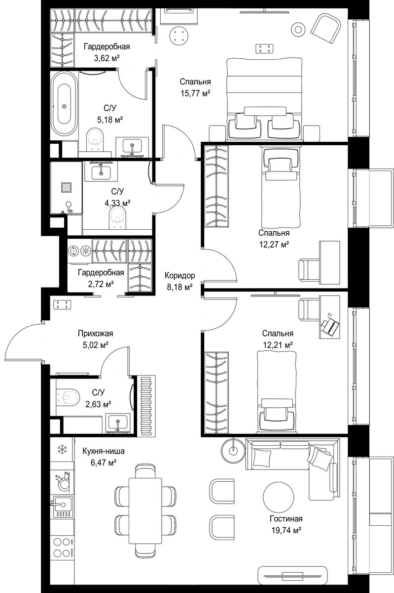 Планировка 98.14 м²