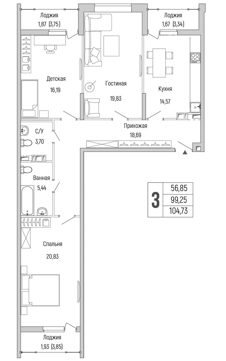 Планировка 104.73 м²