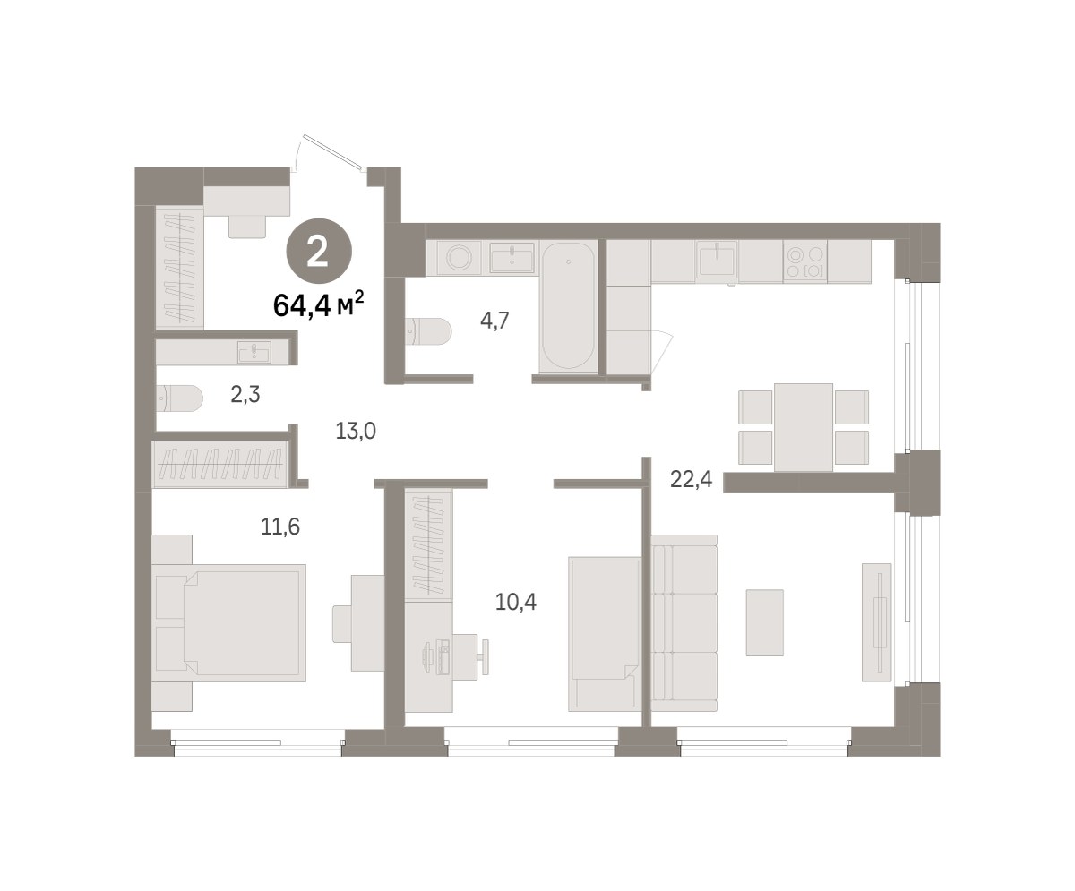 Планировка 64.4 м²