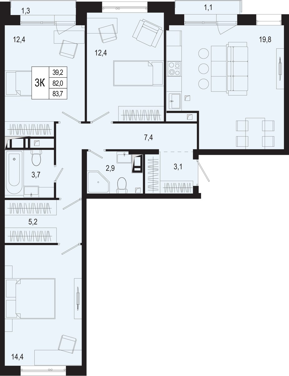 Планировка 82.0 м²