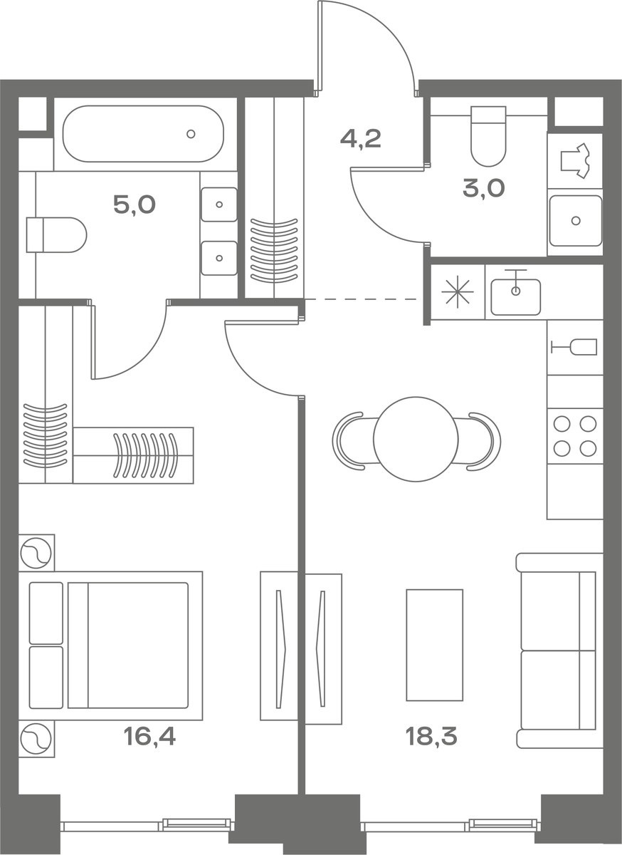 Планировка 46.9 м²