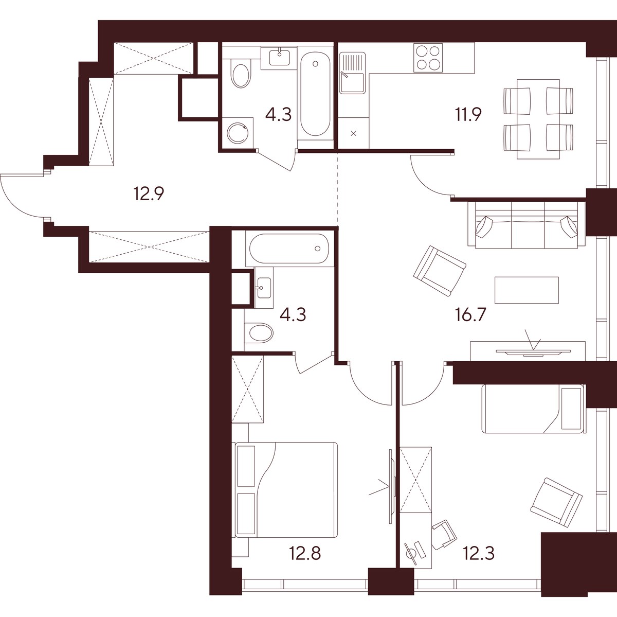 Планировка 75.2 м²
