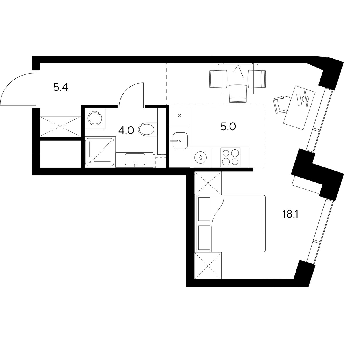 Планировка: 1-комнатная, 32.5 м²
