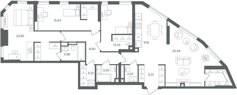 Планировка 121.64 м²