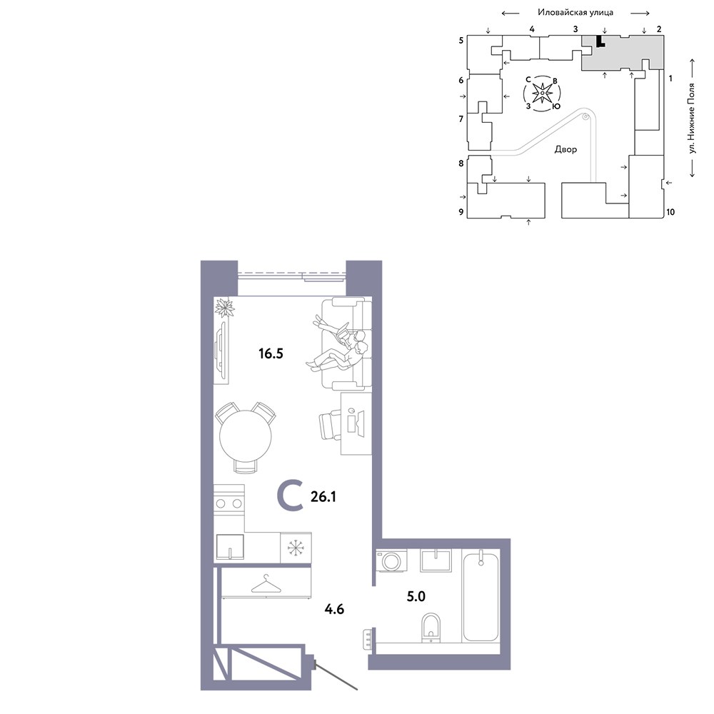 Планировка 26.1 м²