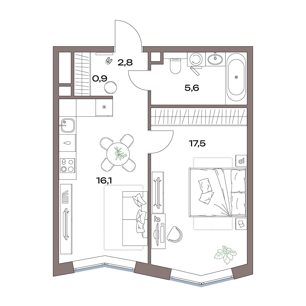 Планировка 43.3 м²