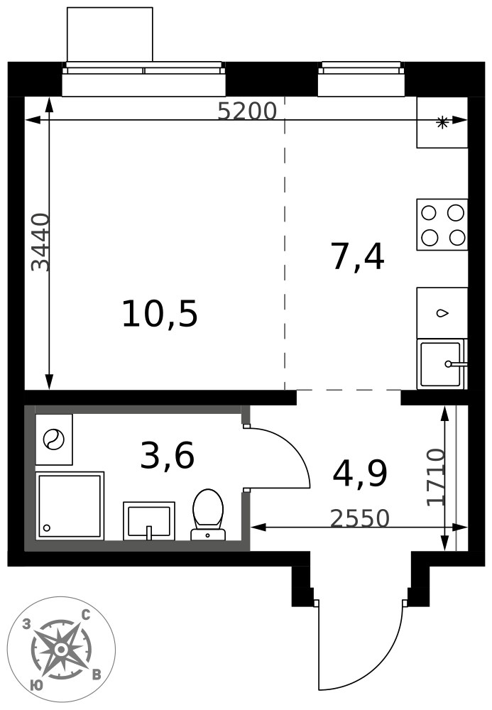 Планировка: Студия, 27.2 м²