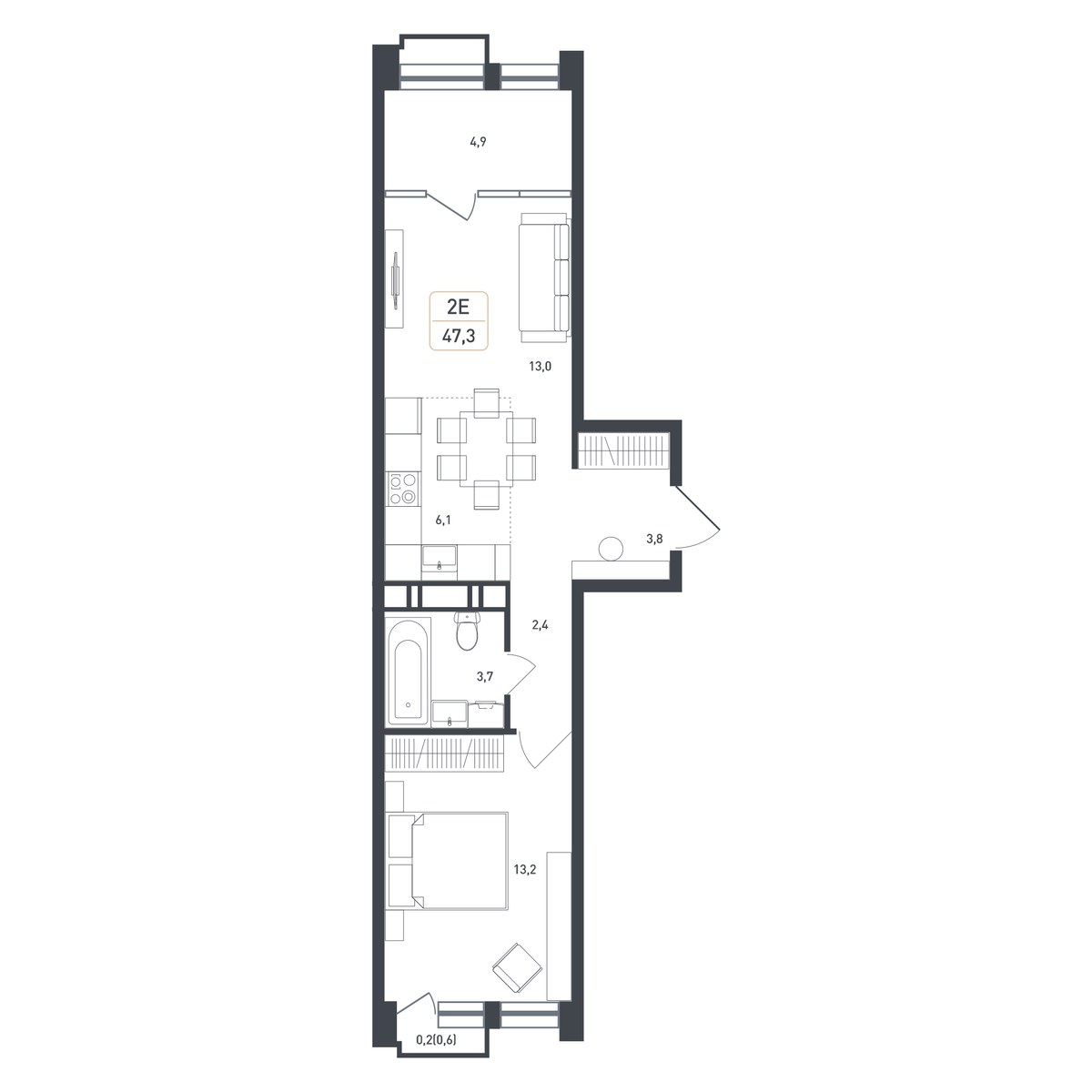 Планировка 48.9 м²