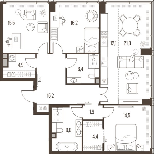Планировка 121.1 м²