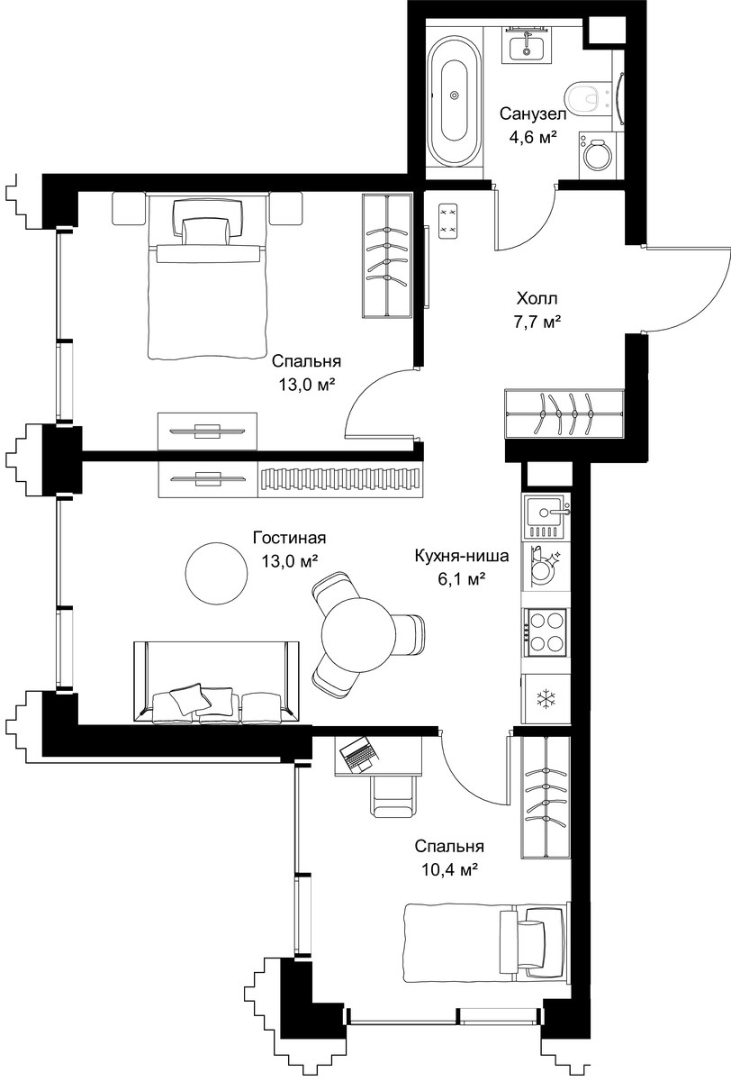Планировка 54.8 м²