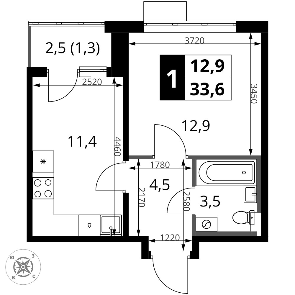 Планировка 33.6 м²