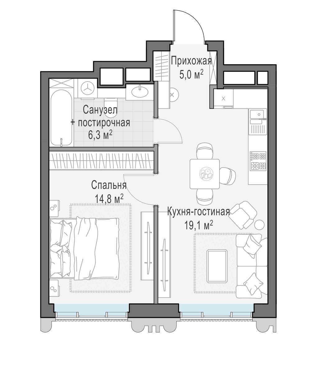 Планировка 44.9 м²