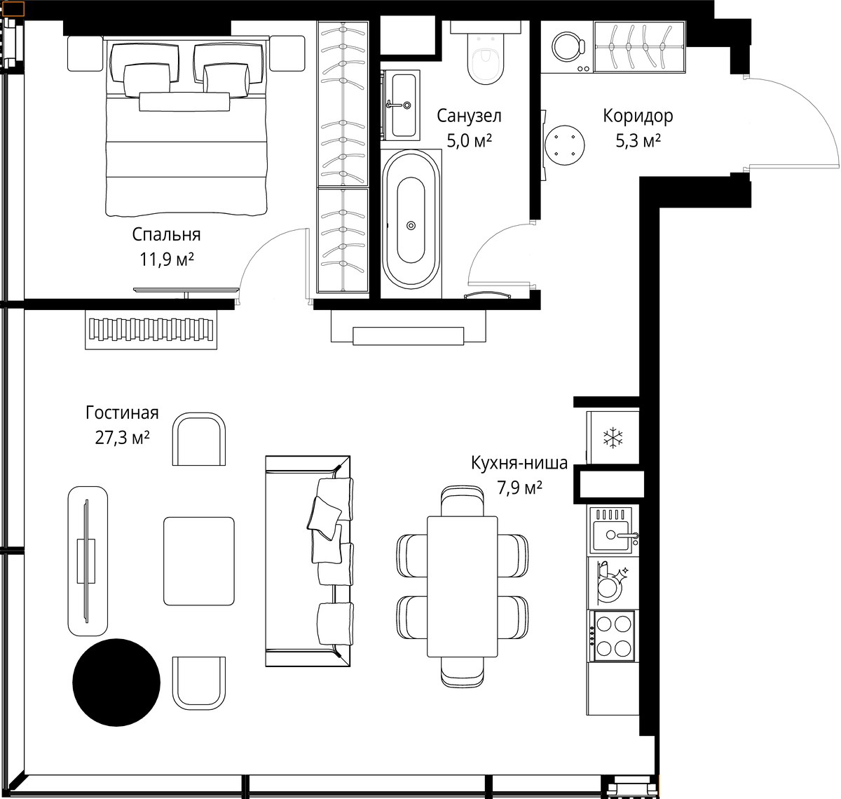 Планировка 57.4 м²