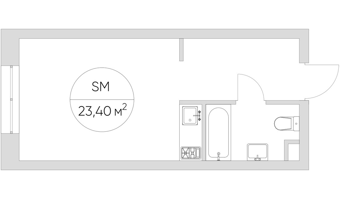 Планировка: 1-комнатная, 23.4 м²