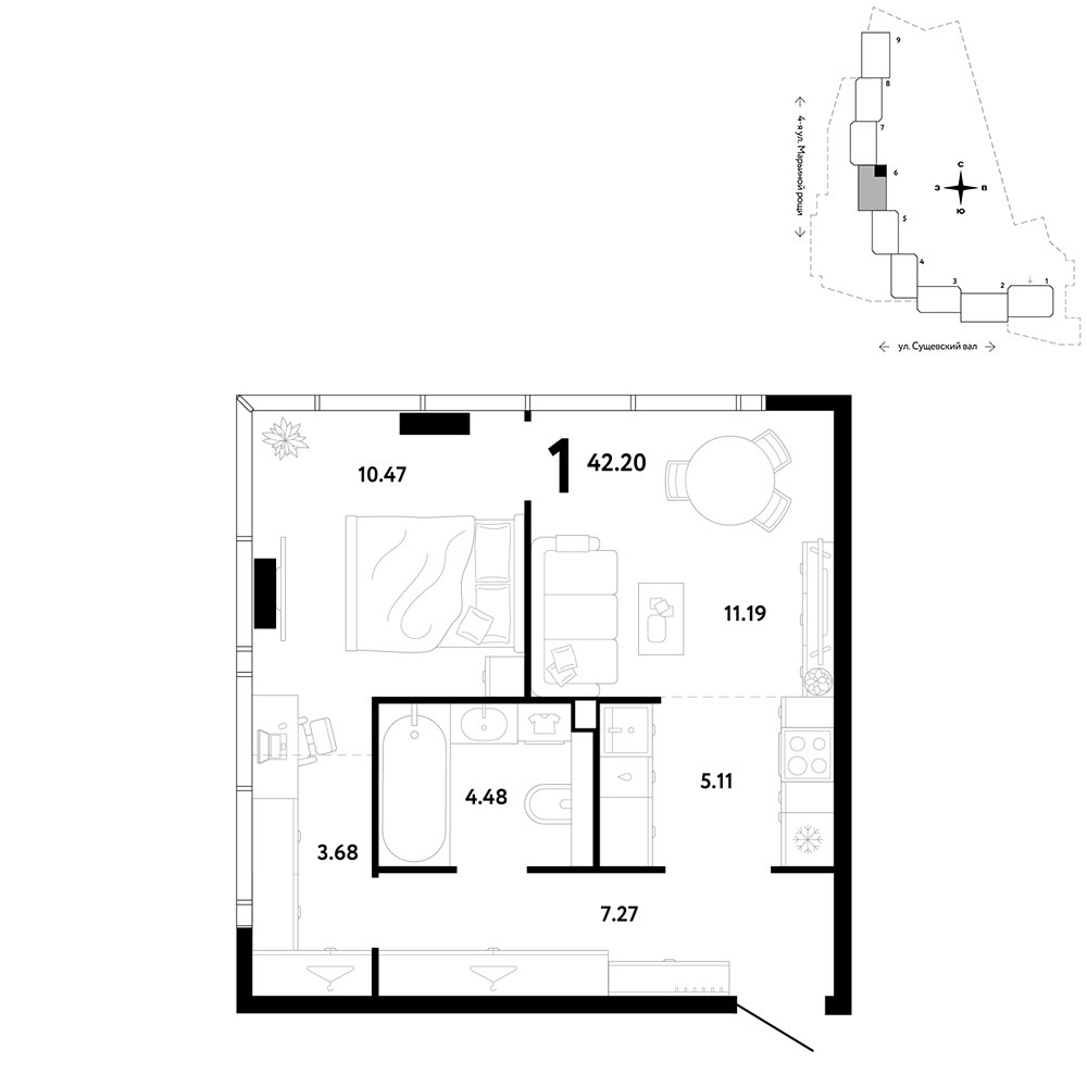 Планировка 42.2 м²