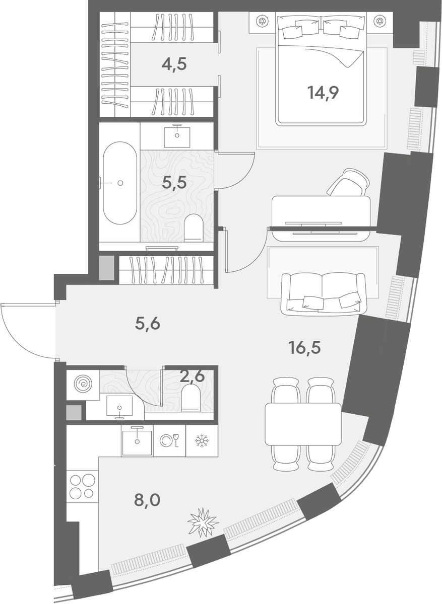 Планировка 57.6 м²
