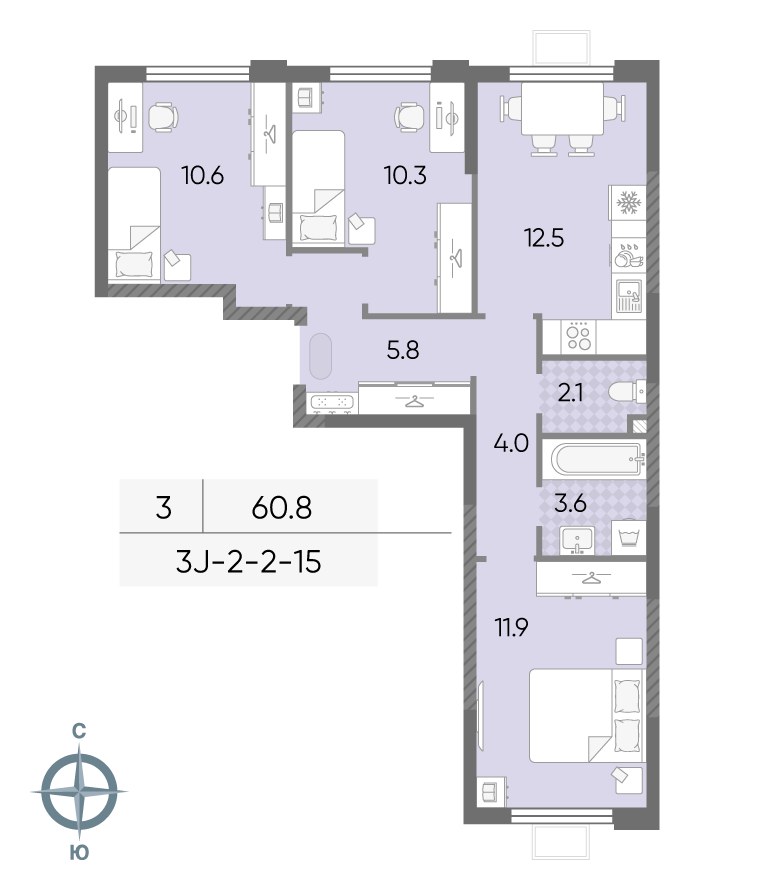 Планировка 60.8 м²