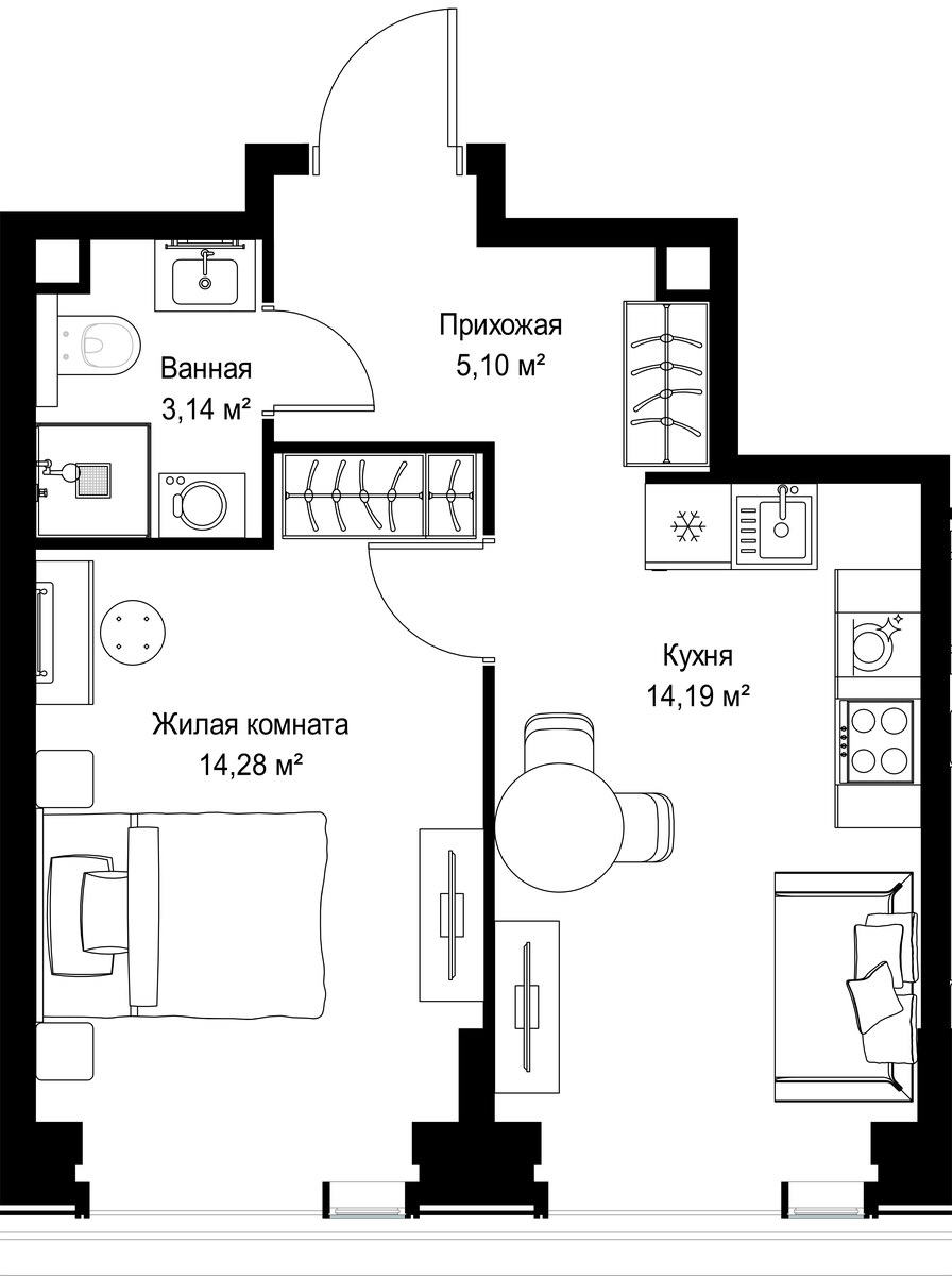Планировка 36.71 м²