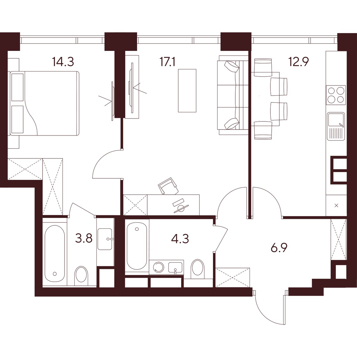 Планировка 59.3 м²