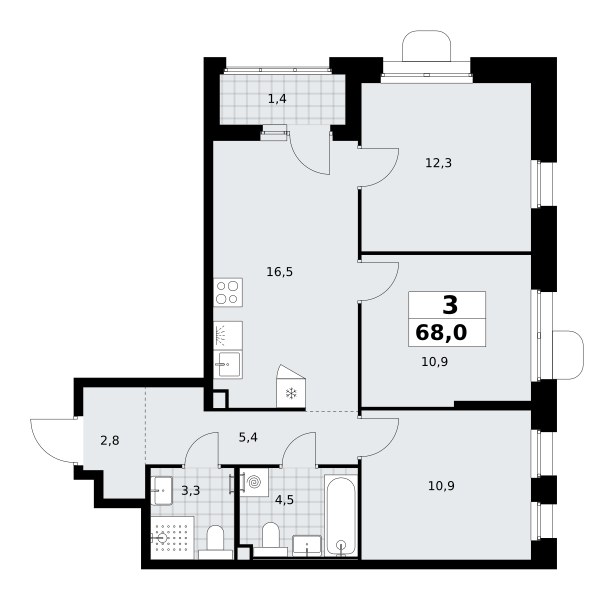 Планировка 68.0 м²