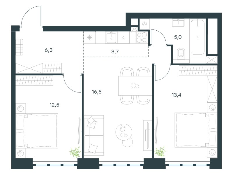 Планировка 57.4 м²