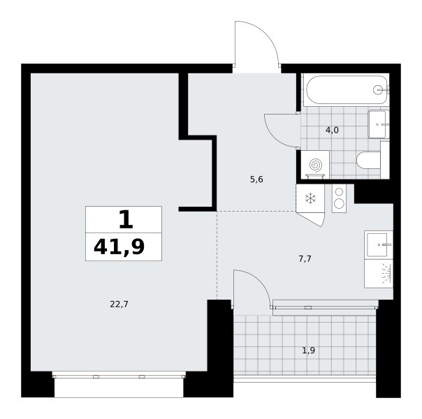 Планировка: Студия, 41.9 м²