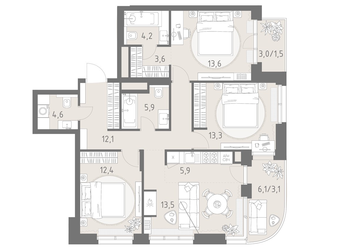 Планировка 93.7 м²