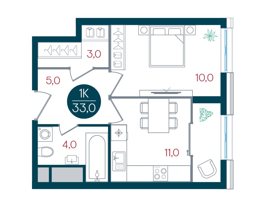 Планировка 33.0 м²