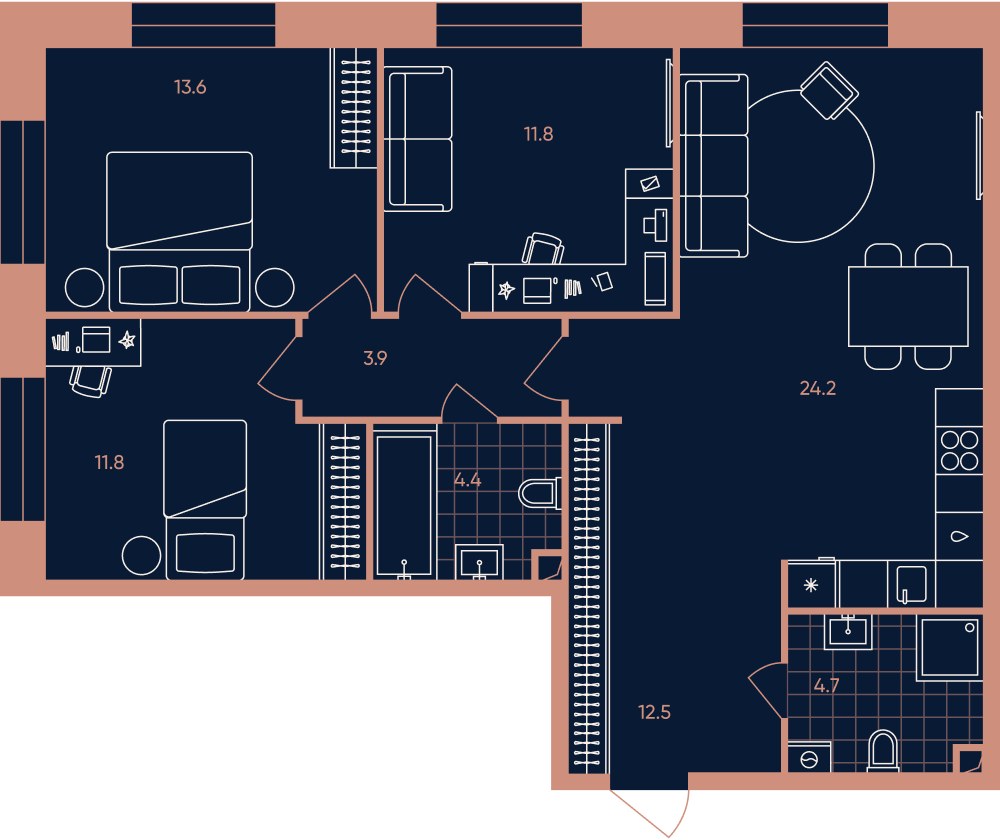Планировка 86.8 м²