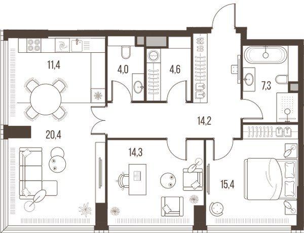 Планировка 91.6 м²