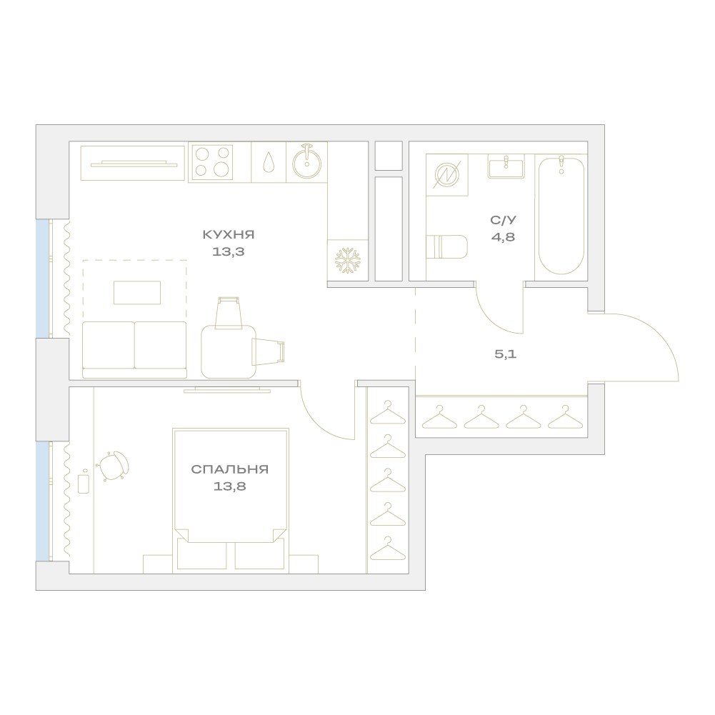Планировка 37.6 м²