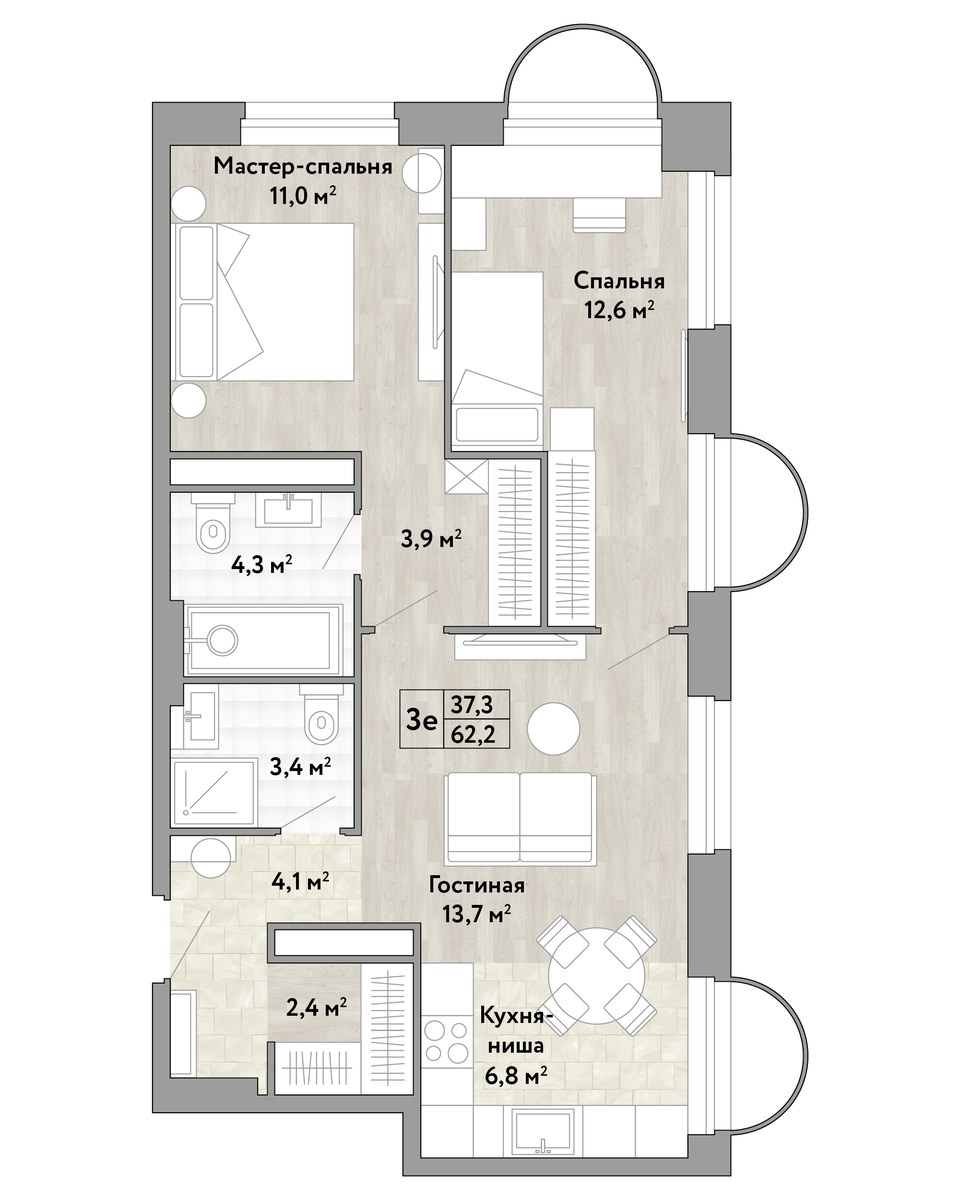 Планировка 62.2 м²