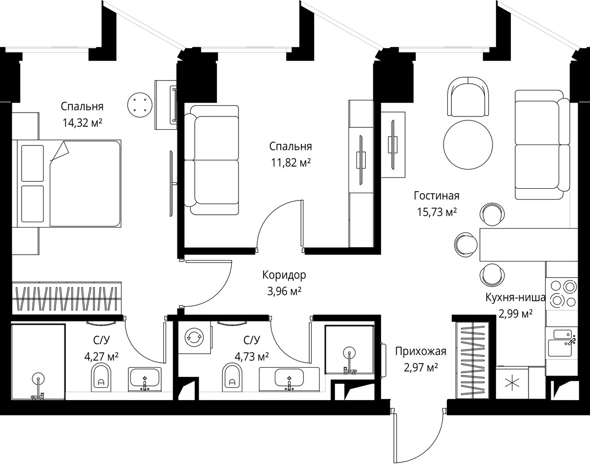 Планировка 60.2 м²
