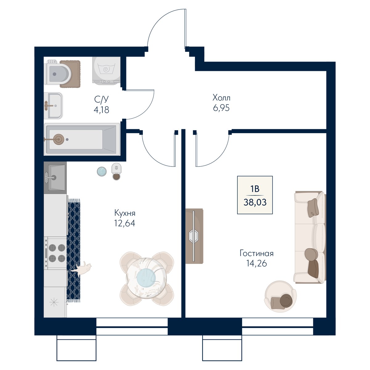 Планировка 38.03 м²