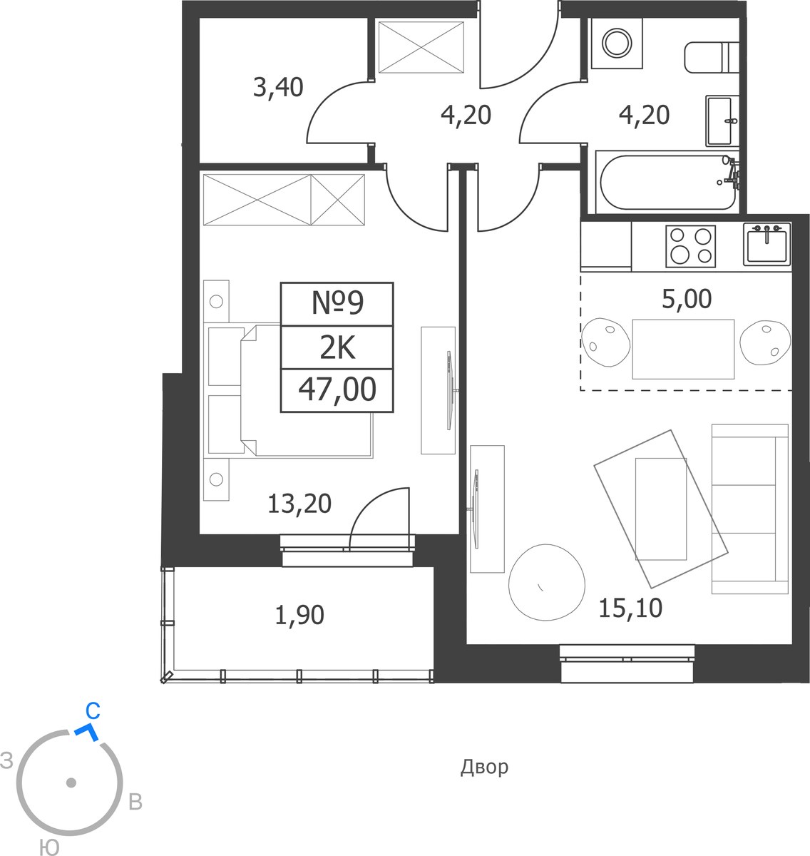 Планировка 47.0 м²