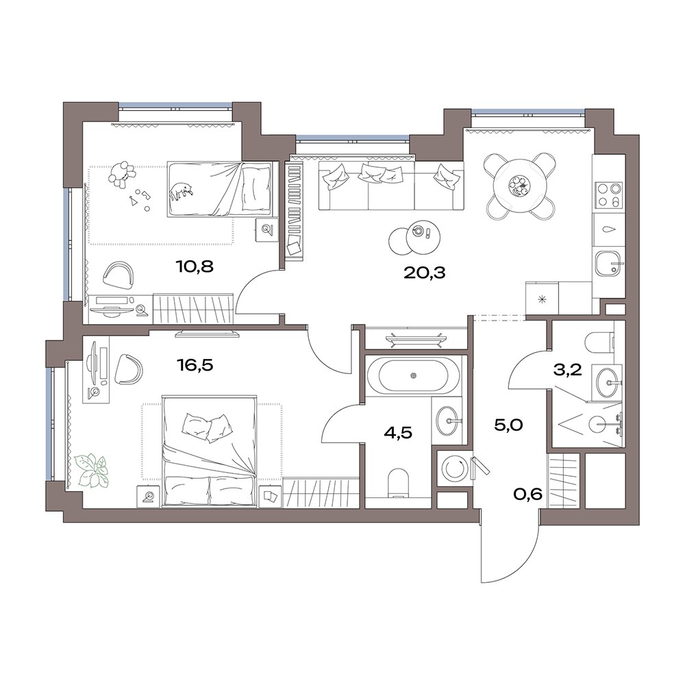 Планировка 60.9 м²