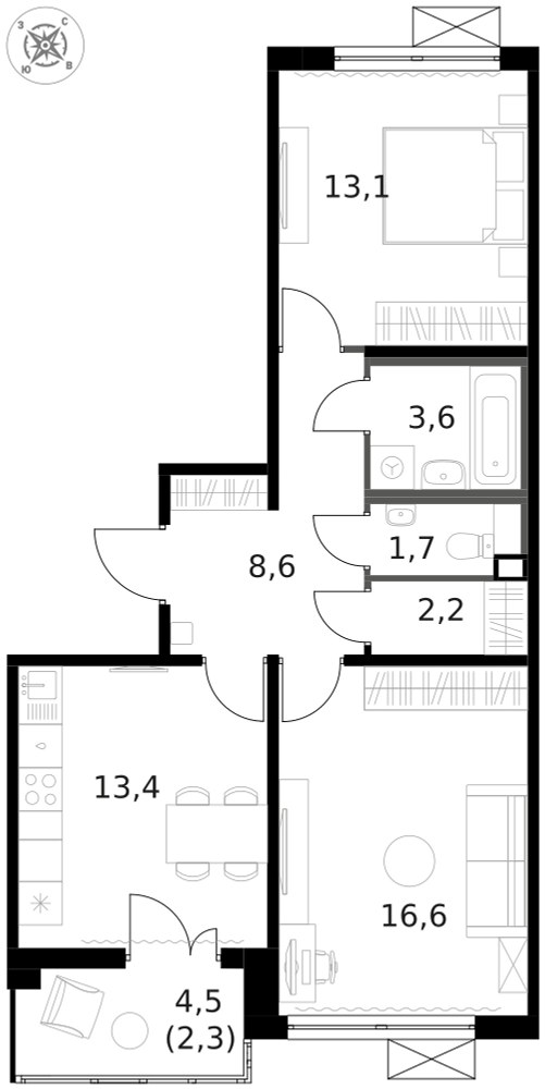 Планировка 61.4 м²