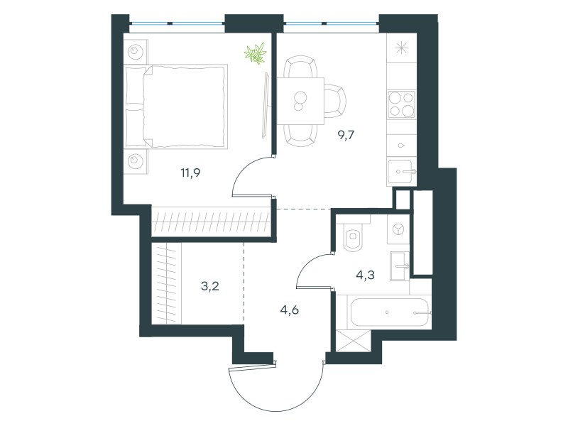 Планировка 33.8 м²