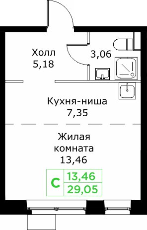 Планировка: Студия, 29.2 м²