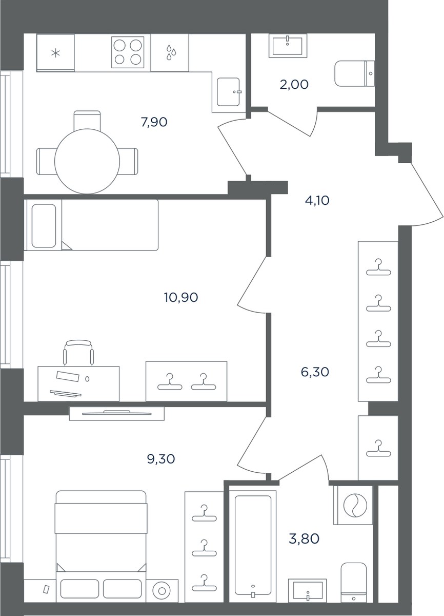Планировка 44.5 м²