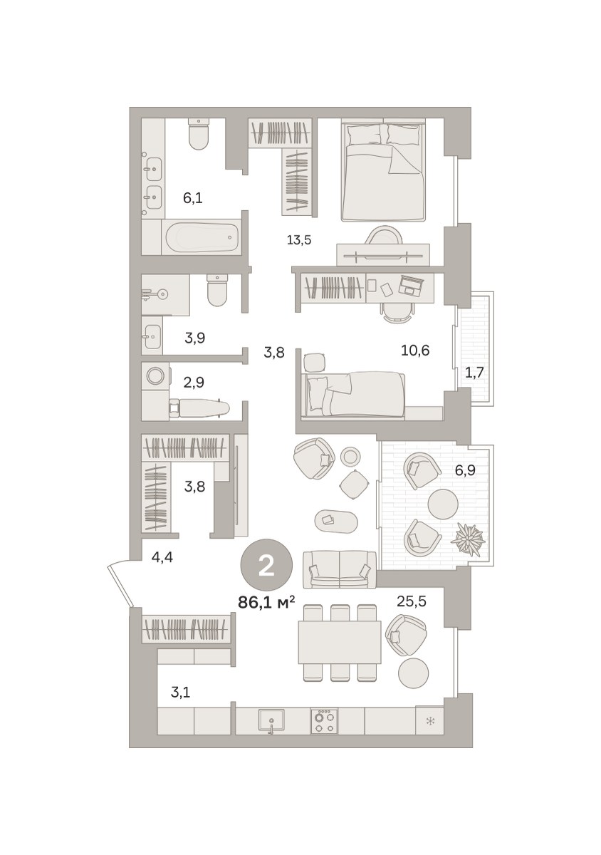 Планировка 86.1 м²