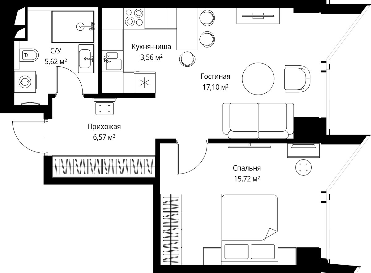 Планировка 48.6 м²