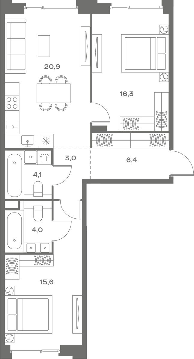 Планировка 70.3 м²